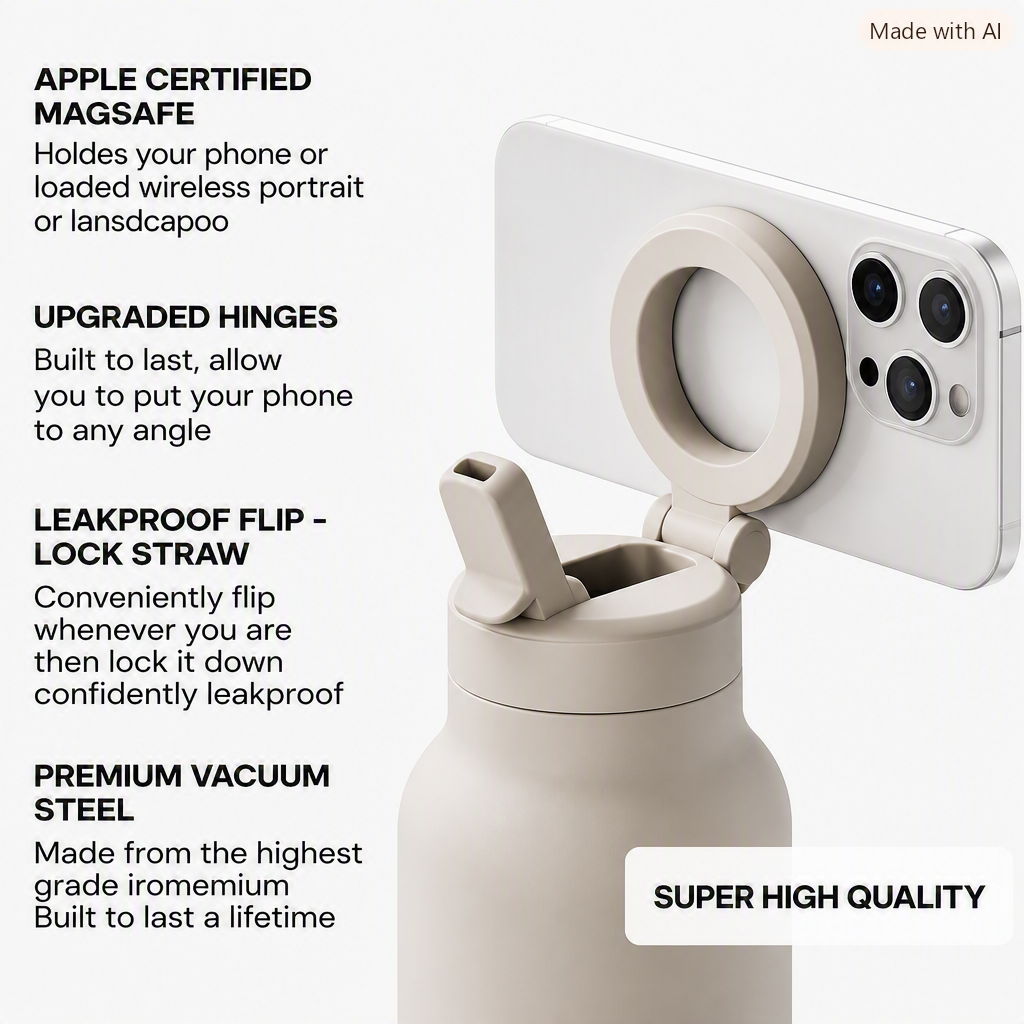 HydroMount Pro – Water Bottle with Built-In Magnetic Phone Mount | 24 oz