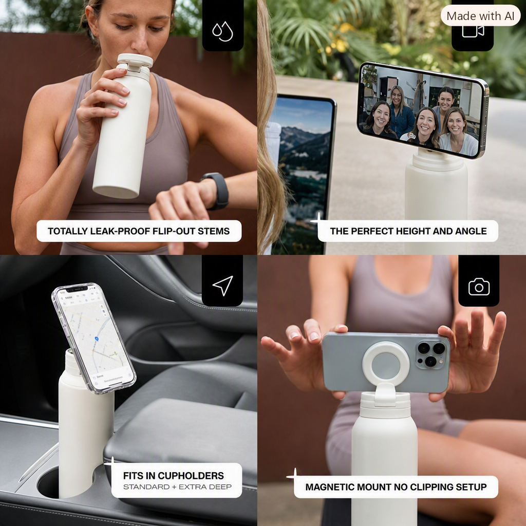 HydroMount Pro – Water Bottle with Built-In Magnetic Phone Mount | 24 oz